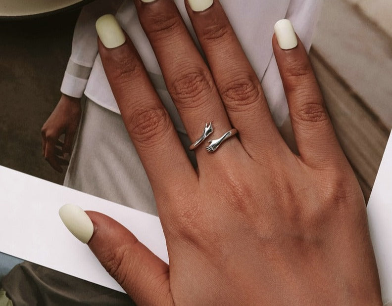 Kärlek Kram Ring Justerbar Dam Sterlingsilver Meningsfull Gåva
