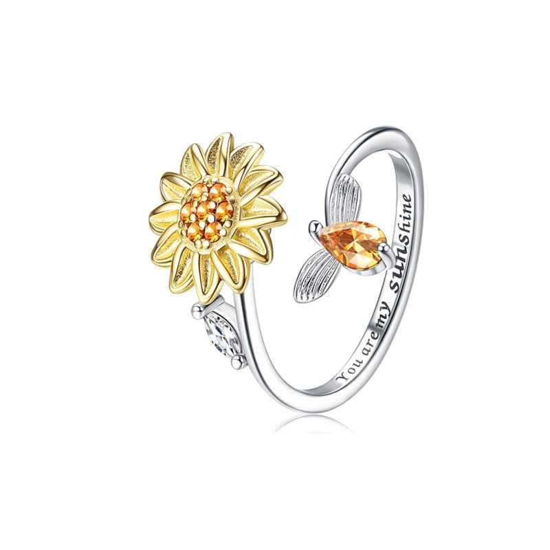 Solros Ångest Ring Dam Metall Justerbar Fidget Smycke