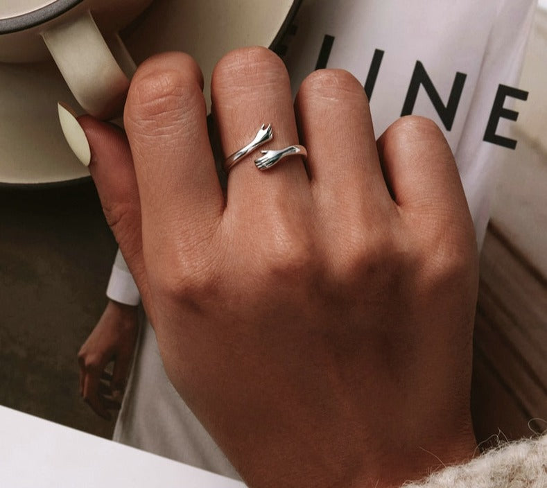 Kärlek Kram Ring Justerbar Dam Sterlingsilver Meningsfull Gåva