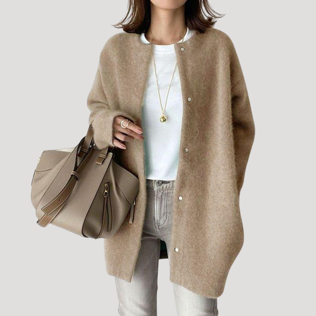 Lång ullkofta för damer, mjuk stickad