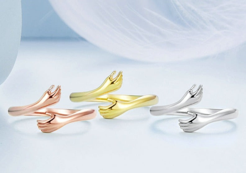 Kärlek Kram Ring Justerbar Dam Sterlingsilver Meningsfull Gåva