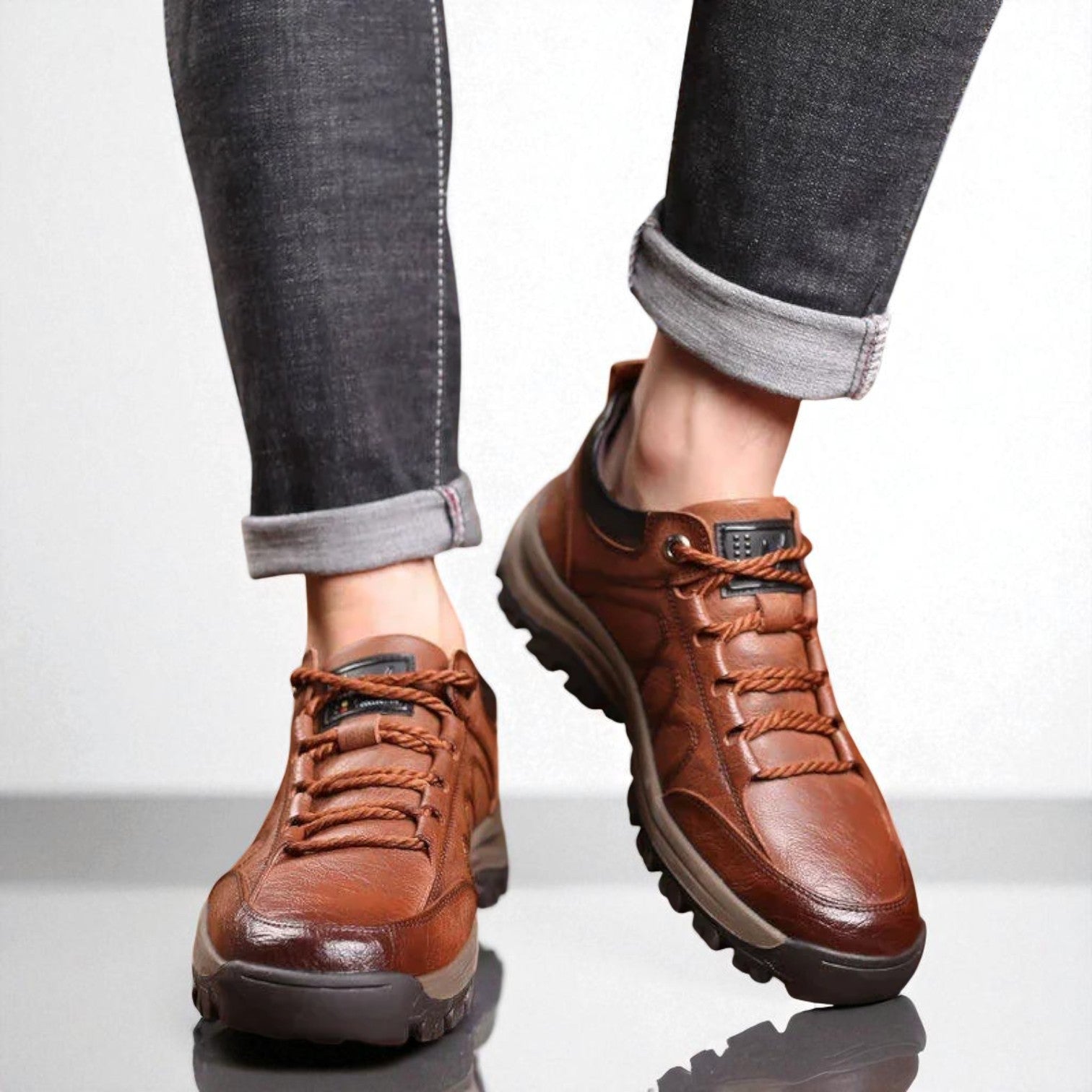 Herr Vandringsskor  Halkfria Vattentäta PU-Läder Skor med Hållbar Låghälad Passform