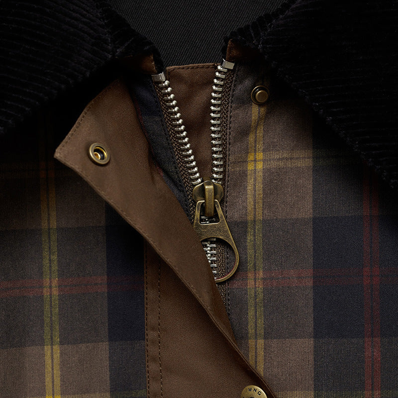 Damjacka med rutmönster och krage i fuskpäls (varm bomullsfyllning)