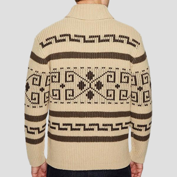 Herrcardigan med geometriskt mönster och slag, stickad