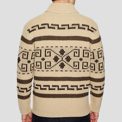 Herrcardigan med geometriskt mönster och slag, stickad